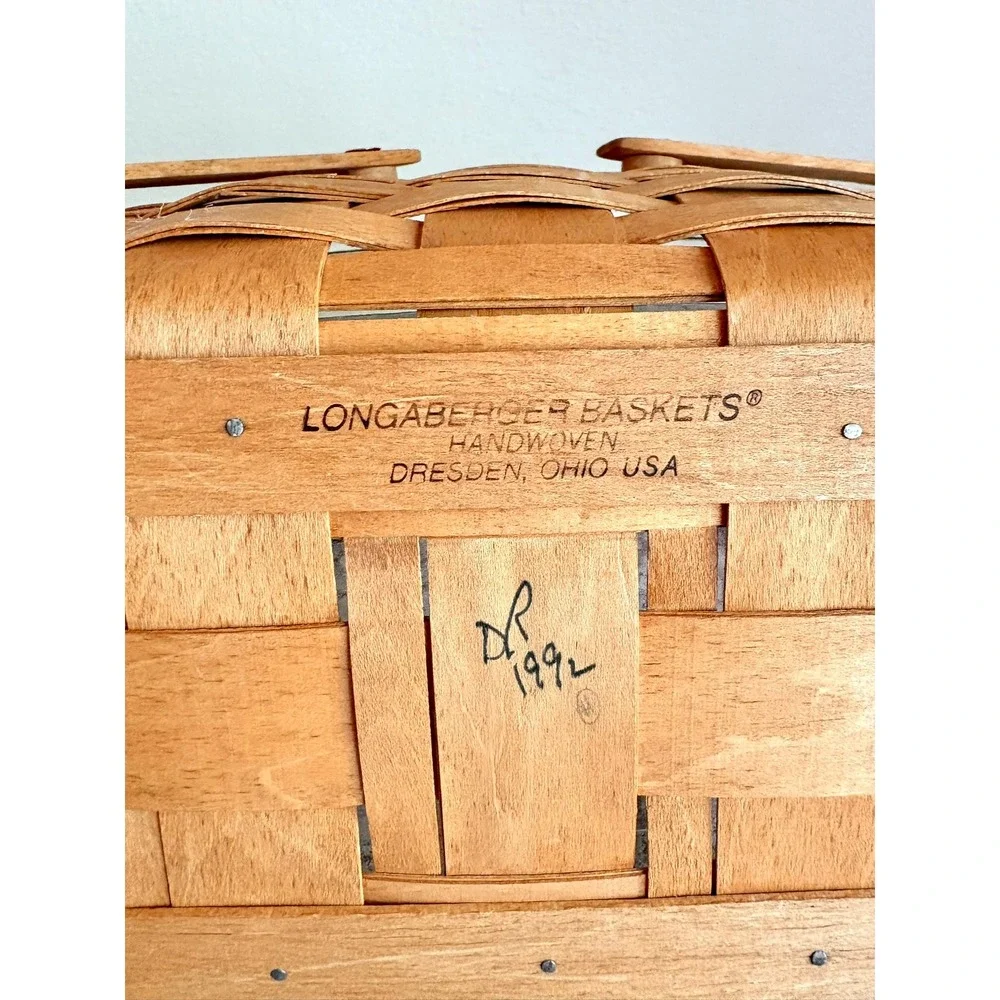 Longaberger 1992 Handwoven Square Cake Basket Dual Handle Liner USA Made 12x12x6